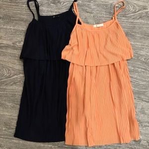 Pleated Navy & Coral Dresses.